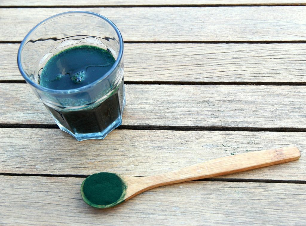 Spirulina powder mixed with water